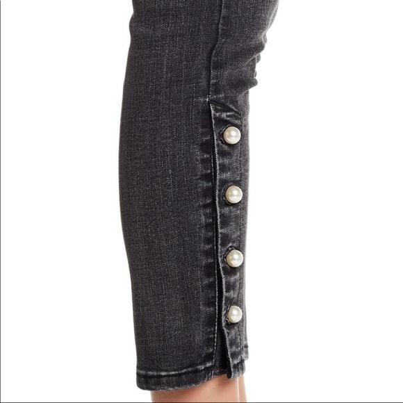 KENSIE Ankle Crop Pearl Accent High Rise Denim Jeans in Black - Picture 4 of 11